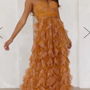 Festival of You Strapless Tulle Maxi Dress Mustard